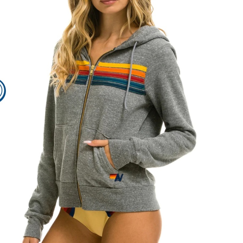 Aviator Nation 5 Stripe Hoodie in Heather Grey